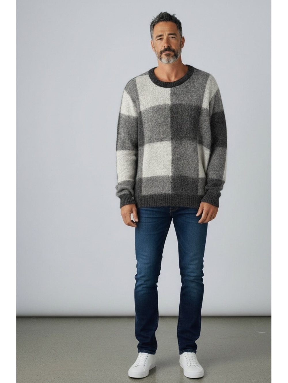 Todd Snyder Brushed Buffalo Check Crewneck Sweater, Size Large, Black and Gray - Picture 8 of 8